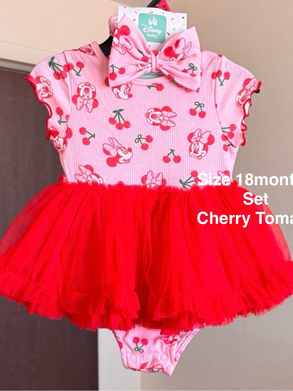 Minnie Mouse Baby Girls Tutu Dress Bodysuit and Matching Headband,18M